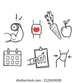 hand drawn doodle fitness exercise illustration concept icon collection vector