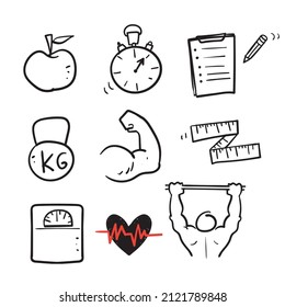 hand drawn doodle fitness and health icon illustration vector isolated