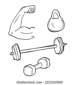 hand drawn doodle fitness and health icon illustration vector isolated