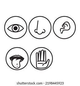 Hand Drawn Doodle Five Senses Vector Icon Illustration Set