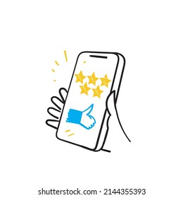 doodle dibujado a mano Cinco estrellas Icono de ilustración de comentarios de clientes