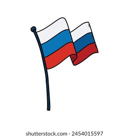 Handgezeichnete Doodle-Flagge der Russischen Föderation isoliert auf weißem Hintergrund. Tag Russlands. Vektorillustration.