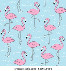 hand drawn doodle flamingo seamless pattern