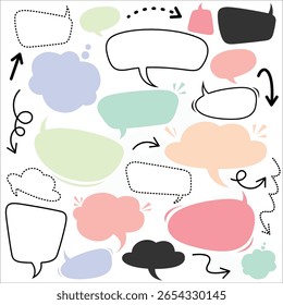 Mão desenhado rabiscar e bolha de fala colorido plana para texto, bate-papo, mensagem, diálogo de sinais ou qualquer tipo de comunicação. Isolado sobre fundo branco