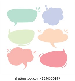 Dibujado a mano doodle y burbuja de discurso de colores planos para texto, chat, mensaje, diálogo de signos o cualquier tipo de comunicación. Aislado en el fondo blanco