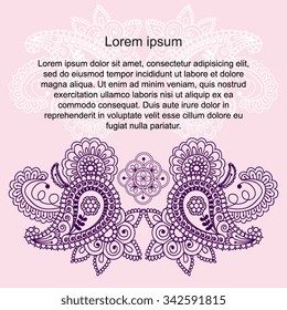 Hand drawn doodle floral border. Abstract zentangle background. Mehndi Indian east henna design. Good for card, invitation, wedding, t-shirt, bag, cover, brochure, flyer, calendar. Vector illustration