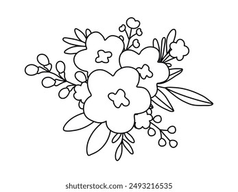 Hand drawn doodle floral bouquet isolated on white background. Vector illustration