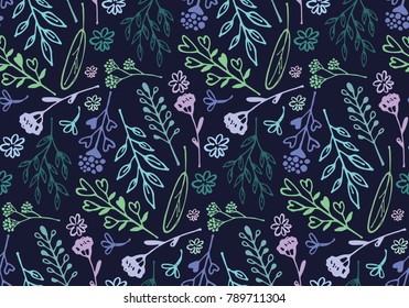 Hand drawn doodle floral elements. Pattern with flower and leaf.