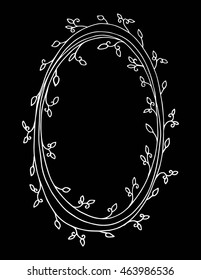 Hand drawn doodle floral frame with a place for your text on Black background. for invitation cards, wedding card design and other.