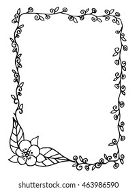 Hand drawn doodle floral frame with a place for your text on white background. for invitation cards, wedding card design and other.