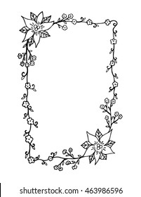 Hand drawn doodle floral frame with a place for your text on white background. for invitation cards, wedding card design and other.