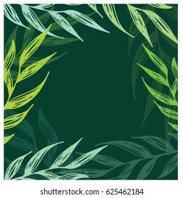Hand drawn doodle floral frame with leaves.