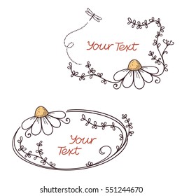 Hand drawn doodle floral frames with chamomile flower