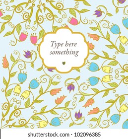 Hand drawn doodle floral ornamental background in bright colors.