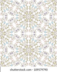 Hand drawn doodle floral ornamental seamless pattern in pale colors.