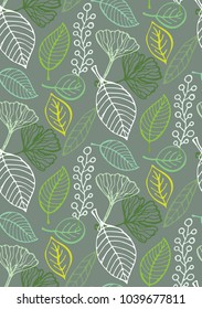 Hand drawn doodle floral pattern. Spring background. Summer flower and leaf