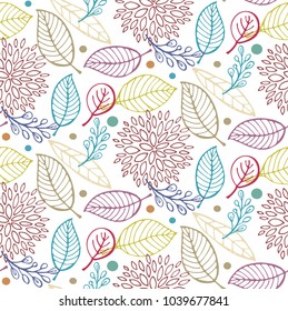 Hand drawn doodle floral pattern. Spring background. Summer flower and leaf