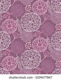 Hand drawn doodle floral pattern. Spring background. Summer flower and leaf