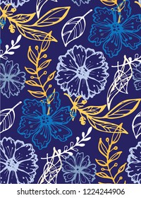 Hand drawn doodle floral pattern textile wallpaper fabric