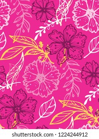 Hand drawn doodle floral pattern textile wallpaper fabric