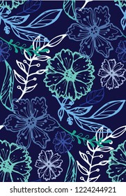 Hand drawn doodle floral pattern textile wallpaper fabric