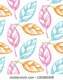 Hand drawn doodle floral pattern background -  leaf