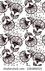 Hand drawn doodle floral pattern background - flower and leaf