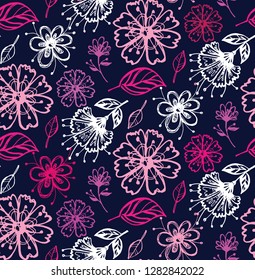 Hand drawn doodle floral pattern background textile texture fabric