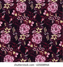 Hand drawn doodle floral pattern. Vector illustration