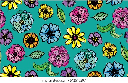 Hand drawn doodle floral pattern. Vector illustration