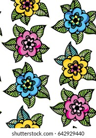 Hand drawn doodle floral pattern. Vector illustration