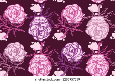 Hand drawn doodle floral rose pattern background