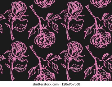 Hand drawn doodle floral rose pattern background