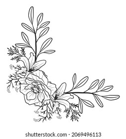 Hand drawn Doodle Floral Wreath Decorative Ornament for Border Card Invitation