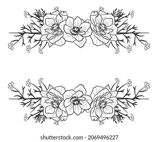Hand drawn Doodle Floral Wreath Decorative Ornament for Border Card Invitation