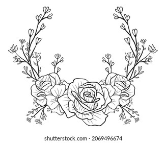 Hand drawn Doodle Floral Wreath Decorative Ornament for Border Card Invitation