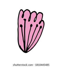 Hand drawn doodle flower head illustration. Simple floral element isolated on white background
