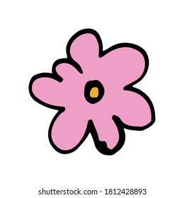 Hand drawn doodle flower head illustration. Simple floral element isolated on white background