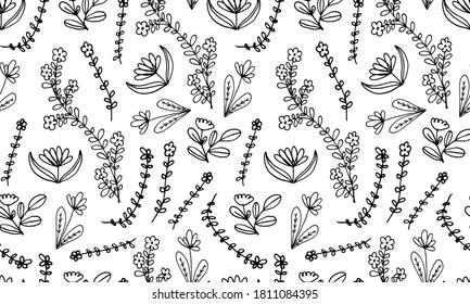 Hand drawn doodle flower illustration. Simple floral element, seamless pattern