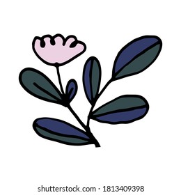 Hand drawn doodle flower illustration. Simple floral element isolated on white background
