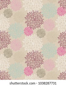 Hand drawn doodle flower pattern. Summer flower and leaf