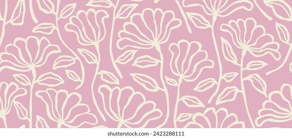 Hand Drawn doodle flower seamless pattern.