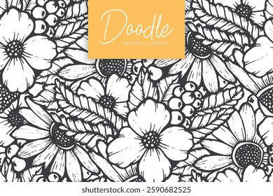 Hand drawn doodle flower seamless pattern. Vector illustration background.