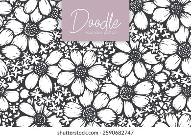 Hand drawn doodle flower seamless pattern. Vector illustration background.