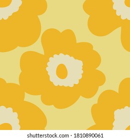 Hand drawn doodle flowers background. Seamless scandinavian pattern for fabric, textile. Blooming floral vector Illustration for wrapping paper, wallpaper. 