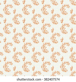 Hand Drawn doodle Flowers. Berry sprigs. Vector Vintage Floral Seamless pattern. Polka dots background