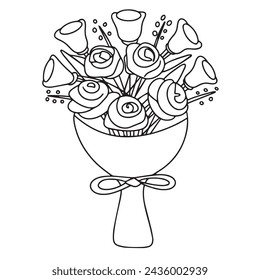 Hand drawn doodle flowers bouquet icon. Outline family clipart. Hand drawn vector art.