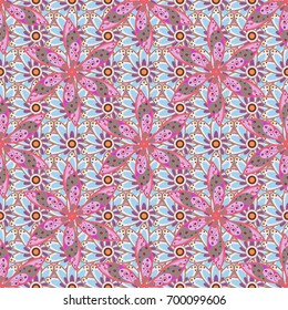Hand drawn. Doodle flowers and branches, herbs and flowers. Beautiful fabric pattern. Vector illustration.