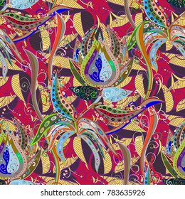 Hand drawn. Doodle flowers and branches, herbs and flowers. Beautiful fabric pattern. Vector illustration.