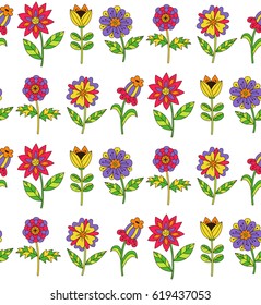 Hand drawn doodle flowers colorful seamless vector pattern